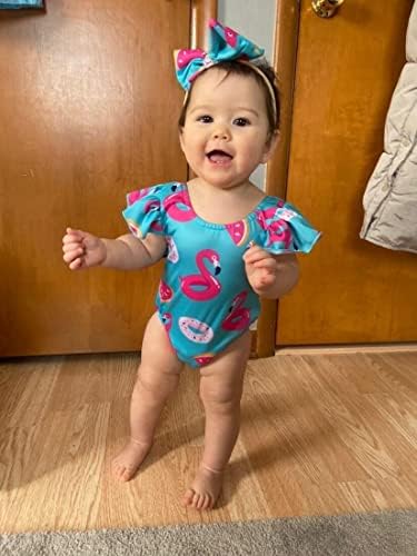 Minifeiko Toddler Baby Girl Swimsuit Girls One Piece Ruffle Bathing Suit com faixa da cabeça