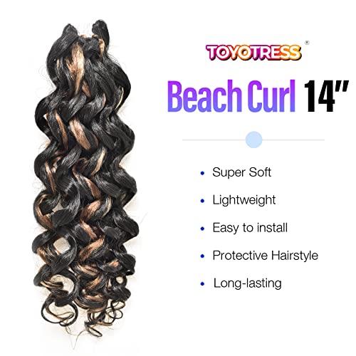 Toyotress Beach Curl Cabelo de crochê - 14 polegadas 8 PCs ombre mistura marrom mistura loira curta