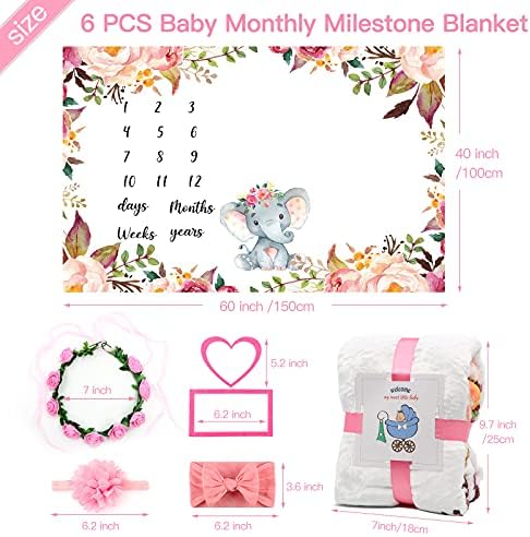 SPOKKI 6 PCS Baby Milestone Milestone Girl, 60''x40'''Fleece Monthly Blanket Recém -nascido com faixa