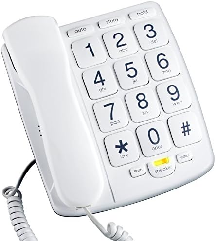 Emerson em300wh Big Button Telefone para idosos idosos [versão aprimorada com arame mais longo] Phone com cordão