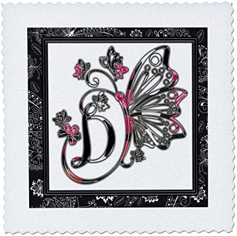 3drose bem sofisticada monograma de borboleta D - Quilt quadrados