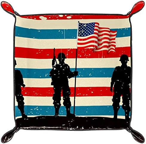 Bandejas de mesa do escritório muooum, soldado americano bandeira dos EUA, bandeja de manobrista de couro caixas