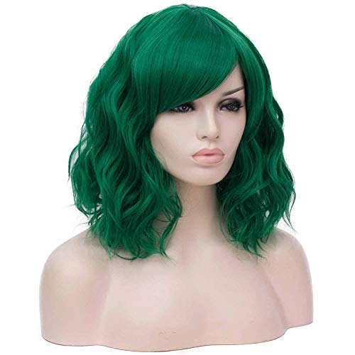Mildiso Wigs Green Green para mulheres curtas Wavy Bob Wig com Bangs Green Hair Wig com Caps de peruca fofa peruca