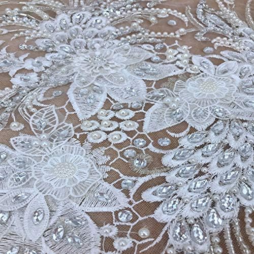 Made Made Rhinestone Applique Silver Crystal Blossom Patch com Detalhes das flores bordadas de pérolas