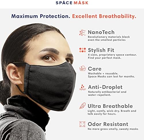 Máscara espacial: máscara de pano de nanotecnologia clipe de nariz ajustável e tiras de orelha - lavável, ultra respirável e resistente ao odor