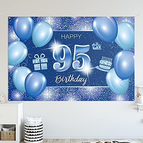 Feliz aniversário de 95 anos, decoração de banner azul - Dot Glitter Sparkle, 95 anos