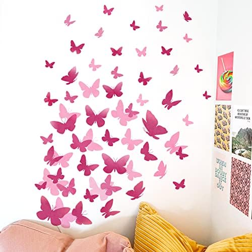 Adesivos de parede de borboleta yovkky, descasque e cola e cola rosa decoração de berçário de brim