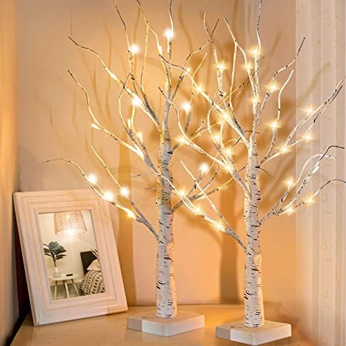 Luzes LED Birch Tree, 2 Pack Branch Tree Lamp Decor de Natal, luz da árvore iluminada de 24 , USB/Bateria de árvore