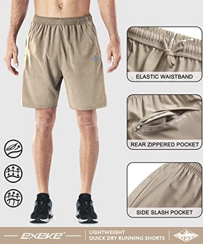 Exeke Men's Quick Dry Brethol Shorts leves de treino de ginástica com bolsos com zíper