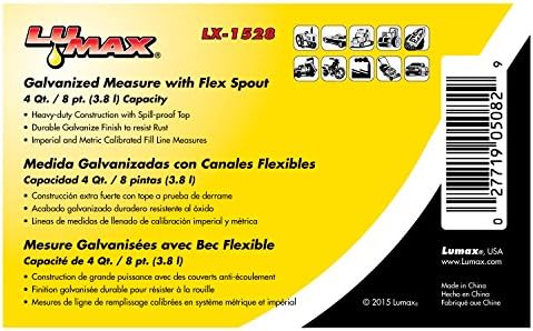 LUMAX LX-1528 Silver 4 Quart Galvanized Medida pode com bico flexível. Medidas de luxo com tops à prova