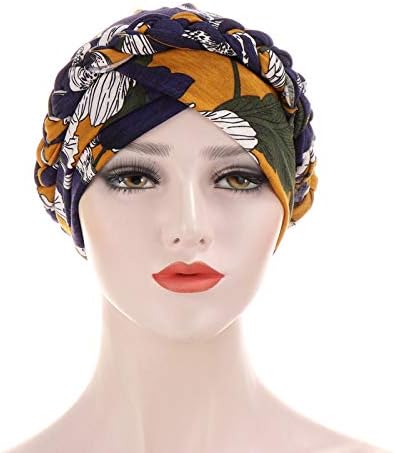 Yolai Women Boho Print African Hat Hat Muslim Cancer Chemo Capta de cabeça chapéu trançado Turbans
