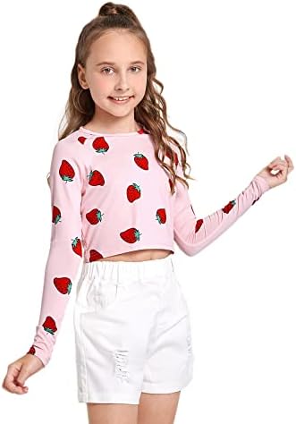 Soly Hux Girl's Strawberry Prind Manga Longa Camiseta Casual Top de Colher