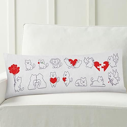 Capas de travesseiros corporais 20x54 polegadas gatos e cachorro fofos com corações vermelhos Casas de