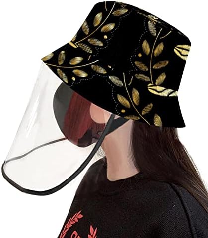 Chapéu de proteção para adultos com escudo facial, chapéu de pescador anti -sun tap, folhas douradas