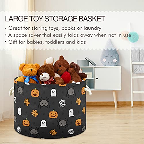 Grande cesta de armazenamento redondo - Cute Pumkin Lantern Halloween Canvas Home Solução Organizadora