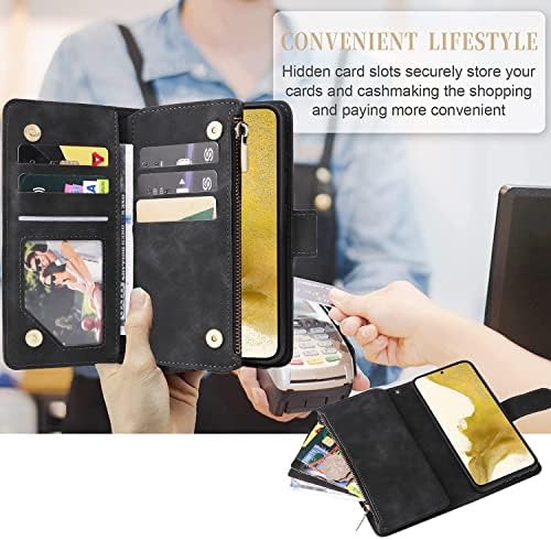 Miimall Compatível Samsung Galaxy S23 Caixa de carteira com suporte de cartão PU FLIP FOLIO COM CARRA