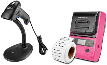 Netumscan handheld USB 1D Barcode Scanner com Stand & Label Maker Portable Bluetooth Térmica Rótulo Impressora