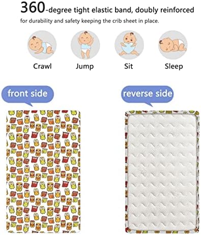 Mini-berço com tema de coruja, lençóis de berço, lençóis de berço portáteis, lençóis de colchão