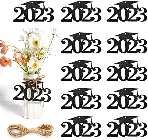 30pcs 2023 Decorações de festa de graduação com corda de cânhamo, pendurado 2023 Confetti Glitter Confetti