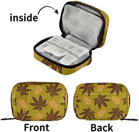 Caixa de organizador de pílula de bolsa de pílula de folhas de outono com zíper suplementos portáteis
