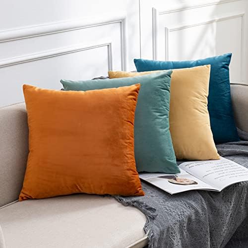 Junfawn Decorative Pillow Capas 18x18 Conjunto de 4 para sofá e sofá, almofada de veludo quadrado