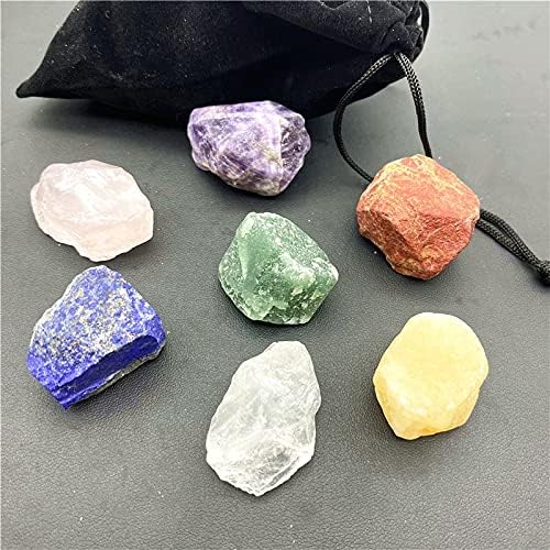 Laaalid xn216 1 set pedra de cristal natural sete chakras saco de pano preto grã