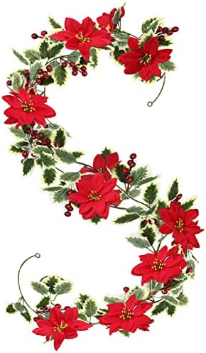 2pcs de natal guirlanda guirlanda artificial vine 78.7 polegadas de flores vermelhas berry guirlanda decoração