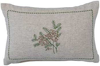 Cooperativa criativa 14 l x 9 h algodão e travesseiro lombar lombar com botânico, bordado e nós franceses, naturais