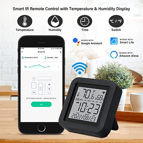 Yewhick Wifi Smart IR Remote Controle com sensor de umidade e monitor de temperatura, higrômetro