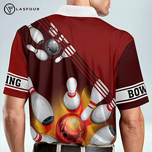 Lasfour Camisas de boliche personalizadas para homens Mulheres engraçadas, camisas de boliche em 3D unissex com