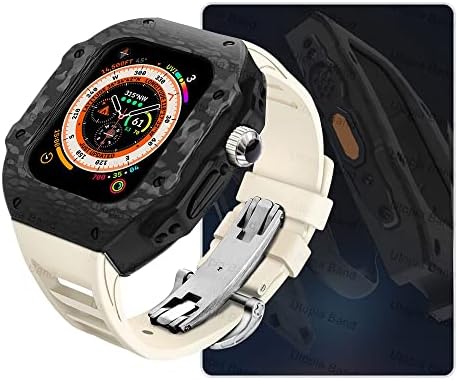 Kit de modificação de luxo WSCEBCK para Apple Watch 8 Ultra 49mm Fluorine Rubber Strap Fiber Case para