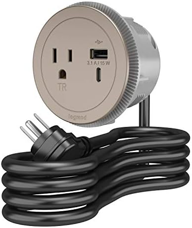 Round Power Strip by Wiremold, tira de alimentação com USB, sob tira elétrica de mesa, tira de energia montável,
