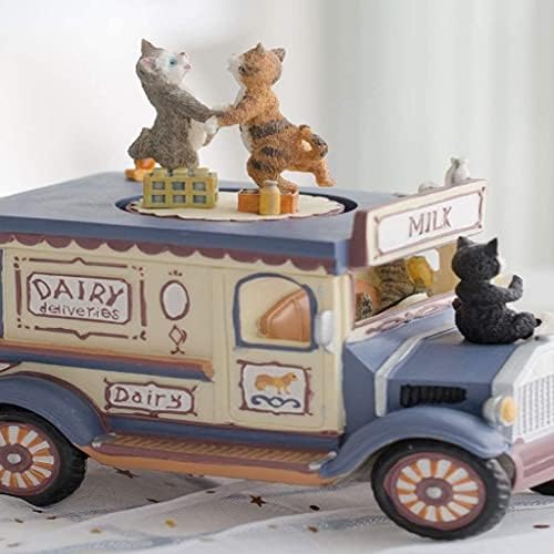 Luvadu Presens Musical Cartoon Cat Car Spinning Mechanical Windup Box Musical Gifts Birthday Jewelry