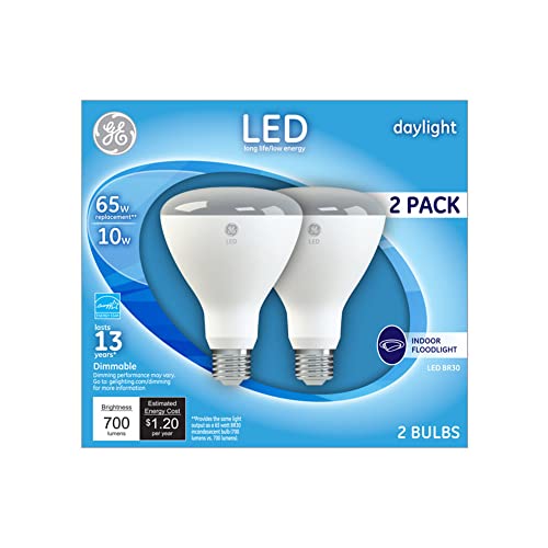 Iluminação GE 41003 Dimmable BR30 Indoor Fishlight LED Bulb, Daylight, 10W, 2-PK