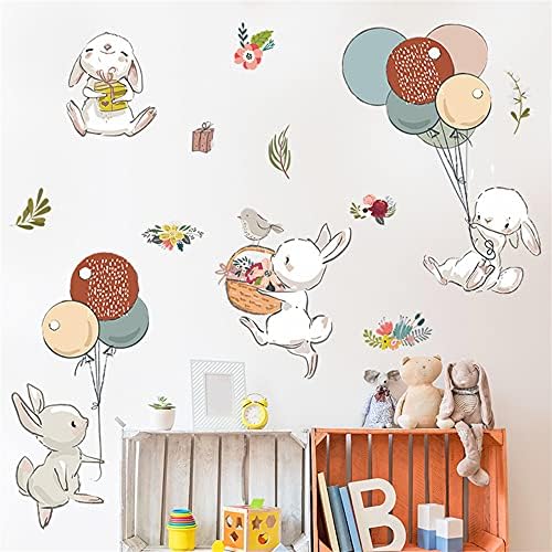 Bunny e adesivo de parede de balão adequado para quarto, parede, sala de estar, jardim de infância, quarto