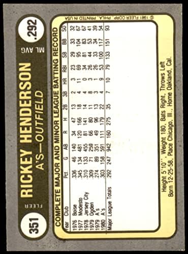 1981 FLEER 351 Bases mais roubadas Al Rickey Henderson Oakland Athletics NM/MT Athletics