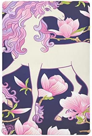 Alaza Unicorn Pink Magnolia Flor Flor Sheets Coloque Bassinet Sheet para meninos bebês garotas criança,