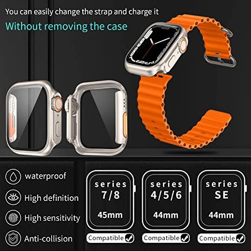 Casman relógio Caso compatível com a série Apple Watch 8/7 45mm Casa de vidro temperado Caso do pára -choques PC