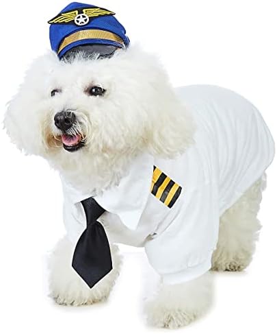 Fantasia de cão de capitão de Coomour com chapéu engraçado piloto de roupas para animais de estimação para