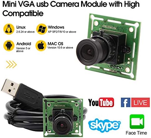 Ieights VGA VGA de alta velocidade Módulo de câmera USB de grande angular para computador 480p 60fps Mini