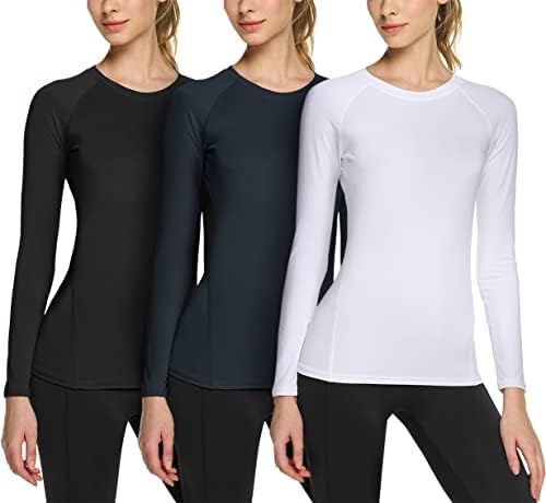 TSLA 1 ou 3 Pacote camisa de compressão esportiva feminina, tampas de treino de manga longa de ajuste seco fresco,