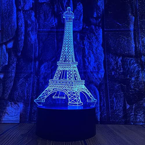 Paris Fashion Style Tower Eiffel Torre 3D LED de ilusão de ilusão de óptica Lâmpada de mesa 16 cores controle remoto