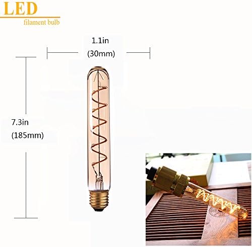 Century Light -Filamento Sprial flexível Led bulbo tubular vintage, 3 watts, forma de tubo T30,