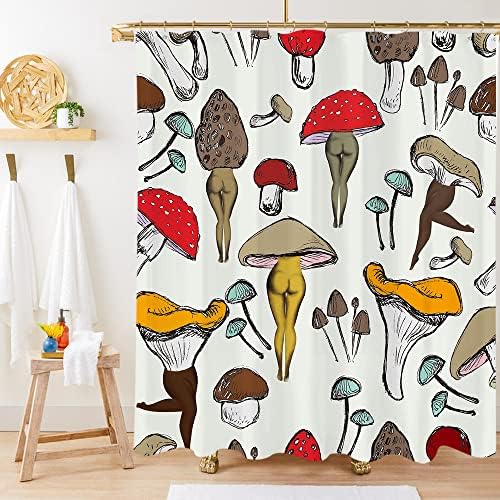 Miyotaa barraca engraçada cogumelos cortina de chuveiro conjunto 36wx71h polegadas fofas