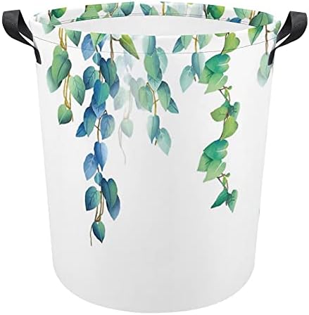 Foduoduo Cesta de cesta de aquarela Plantas em aquarela Blue árvore azul folhas cestas de roupa com alças Saco de