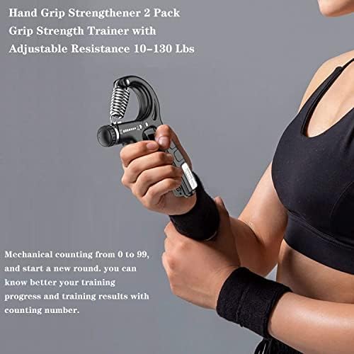 Grip 2 fortalecedor de mão Pacote, exercícios de mão para força com resistência ajustável 10-130 libras,
