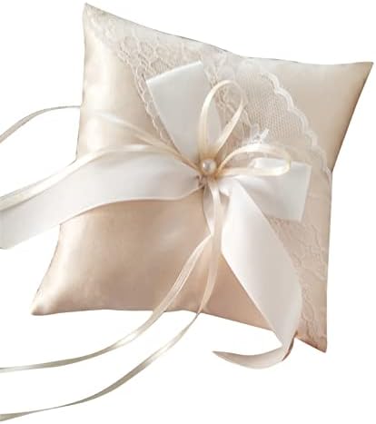 Qxpdd ringue de casamento travesseiro renda de pérola anel de casamento portador de travesseiro decorativo almofada