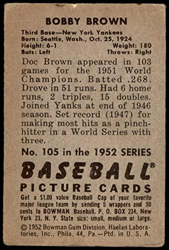 1952 Bowman 105 Bobby Brown New York Yankees Fair Yankees