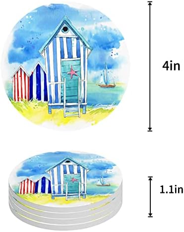 Coasters de madeira da praia para bebidas com conjunto de 6 Sonham Starfish Starfish Watercolor
