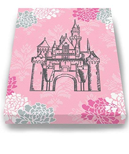 Girls personalizadas Princess Bursery Canvas Decoração de parede - Castelo exclusivo e tema floral da coroa,
